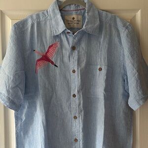 The Territory Ahead Linen Shirt with Flamingo Embroidery L